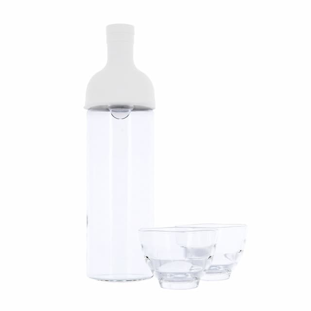 Универсальная заварочная бутылка Hario, серая + 2 чайные стеклянные чашки